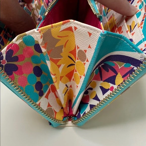 Trina Turk Zip Around Continental Vegan Wallet Colorful Geometric Turquoise - Picture 7 of 10